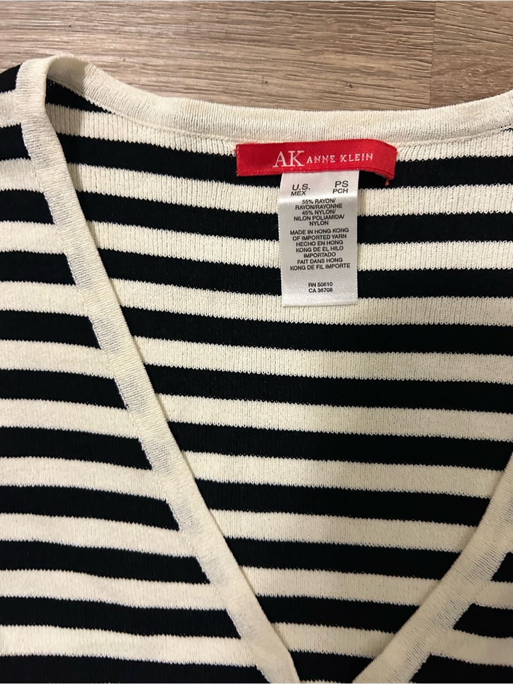 Anne Klein Black and White Striped Sweater with Lime Accent